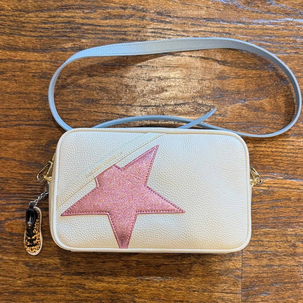 Golden Goose White and Pink Star Crossbody Bag + keychain